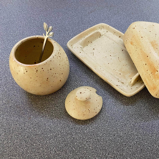 Butter Dish and Sugar Bowl Set Oatmeal Glaze