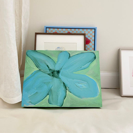 Turquoise Bloom on Wood - Original Painting