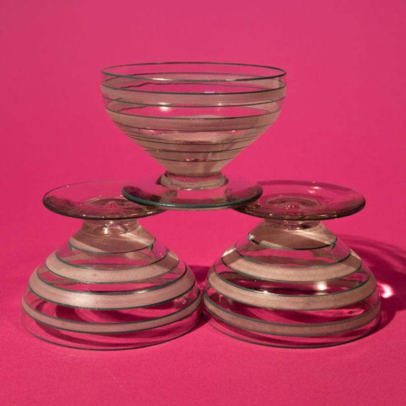 Mid-Century Striped Dessert Glasses Set of Three