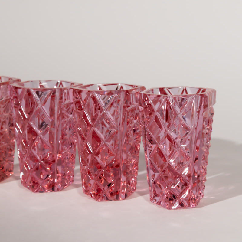 Vintage Bohemian Pink Shot Glasses, Set of Four