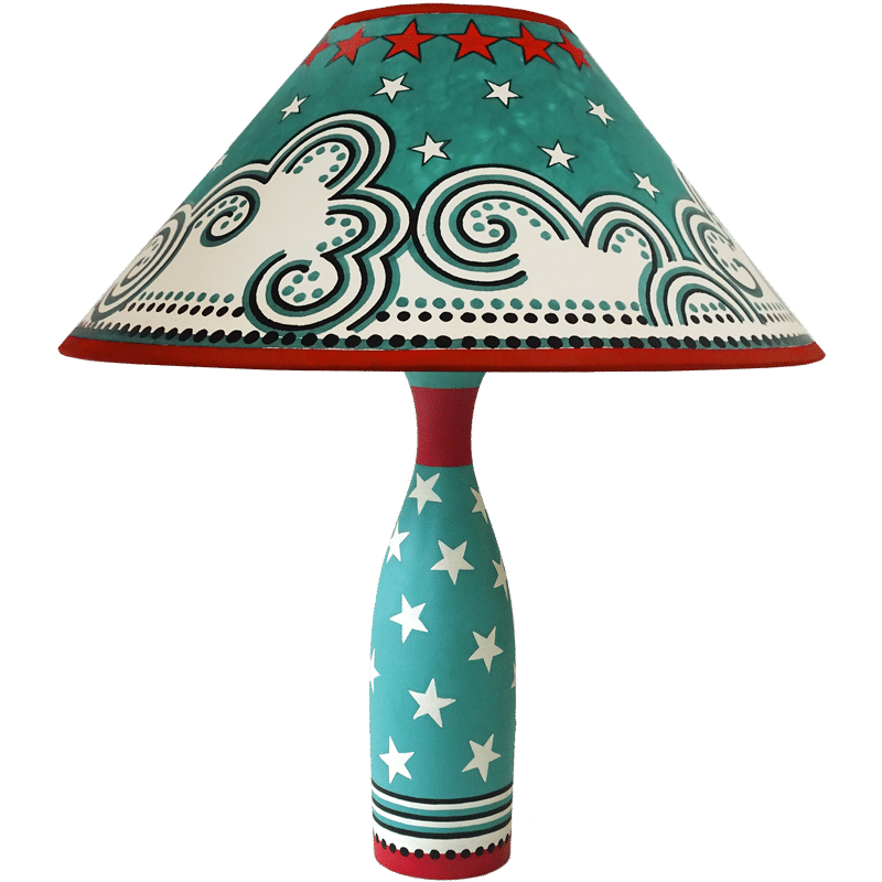 Clouds & Stars Hand Painted 14" Lampshade in Teal