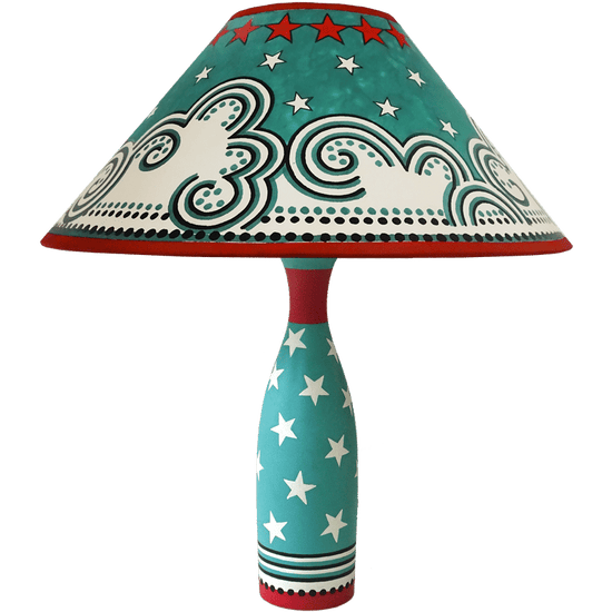 Clouds & Stars Hand Painted 14" Lampshade in Teal