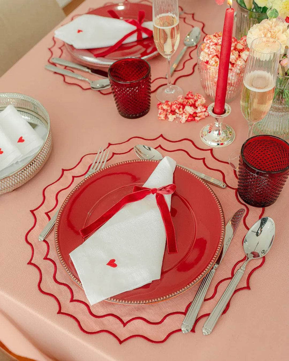 Navy Placemat in Salmon with Vermillion Trim