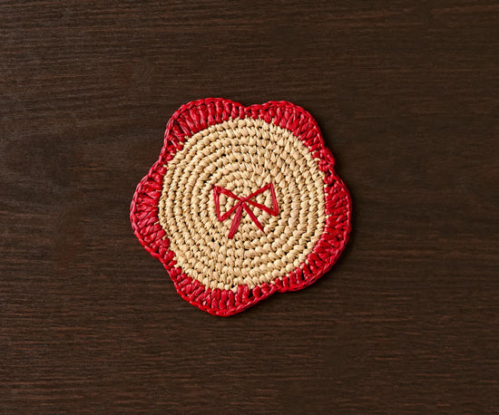 Handwoven Raffia Fringe Coaster Set