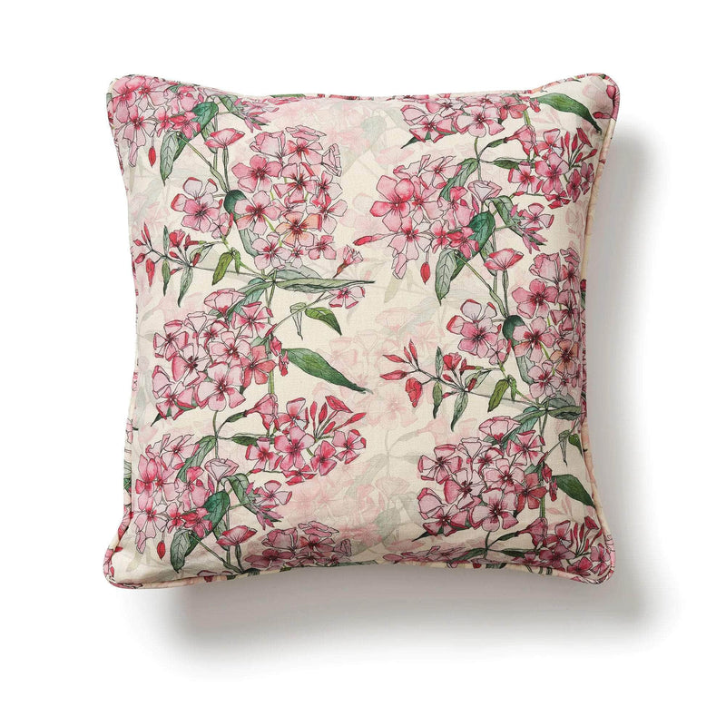 Square Pink Phlox Rows Cushion with Piping