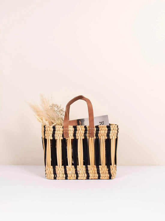 Decorative Reed Basket - Indigo Stripe