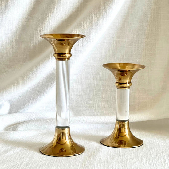 Brass and Acrylic Candleholder Large - Clear