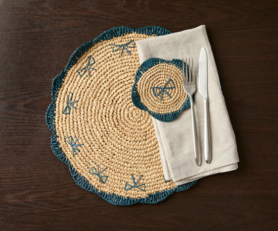 Handwoven Raffia Fringe Coaster Set