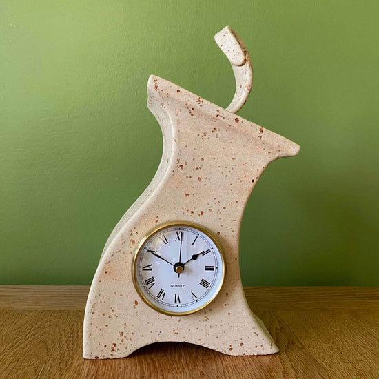 Ceramic Mantel Clock with Enclosed Face - Oatmeal Speckle