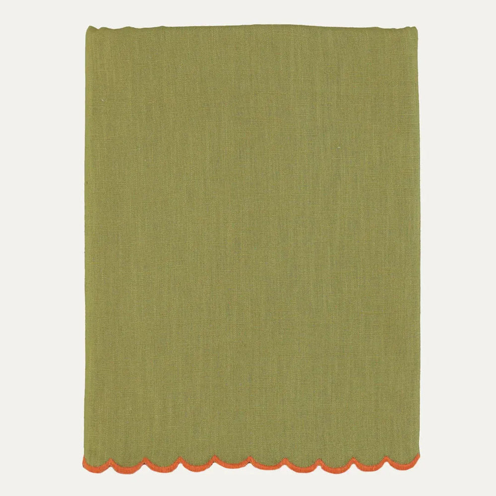 Aurora Tablecloth, Green with Orange