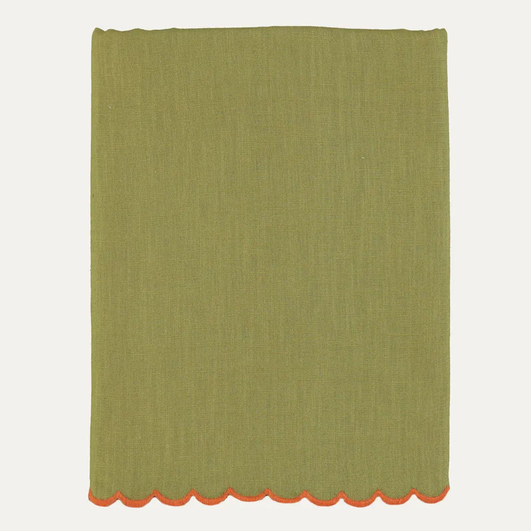 Aurora Tablecloth, Green with Orange