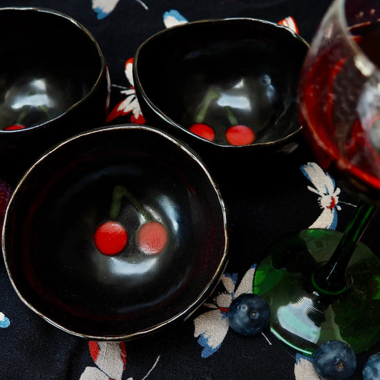 Handmade Black Cherry Pottery Tea Bowl