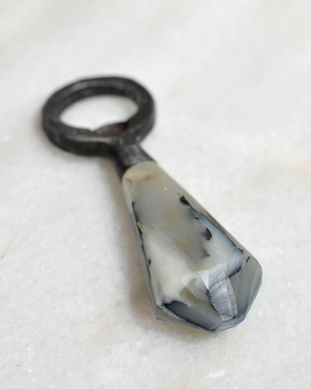 Recycled Plastic & Forged Steel Bottle Opener White Marble