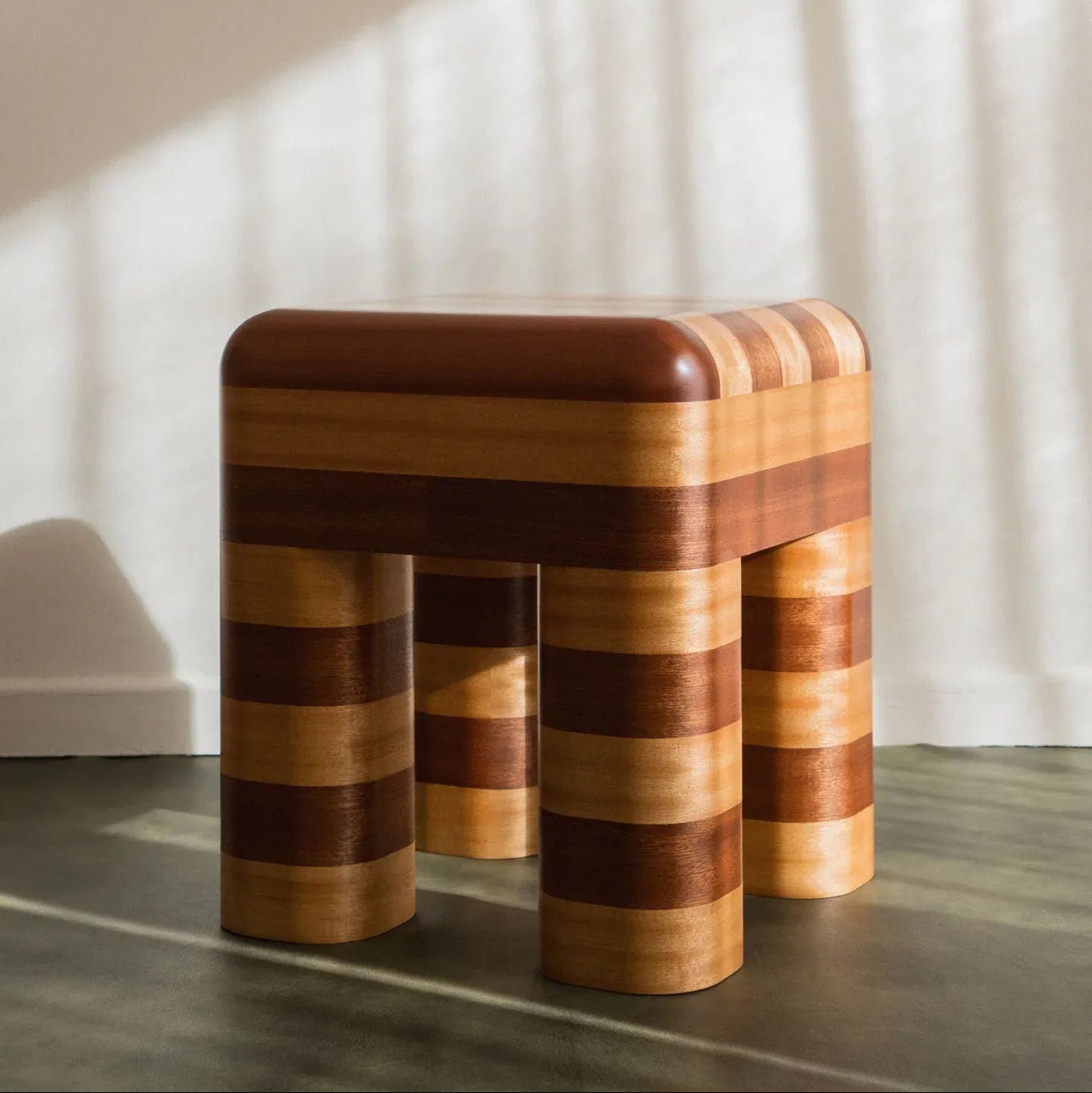 Marcello - Wooden Striped Stool / Side Table