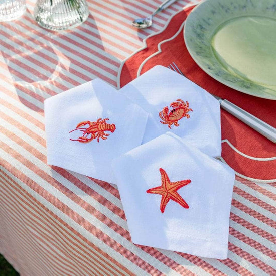 Orange lobster embroidered napkin