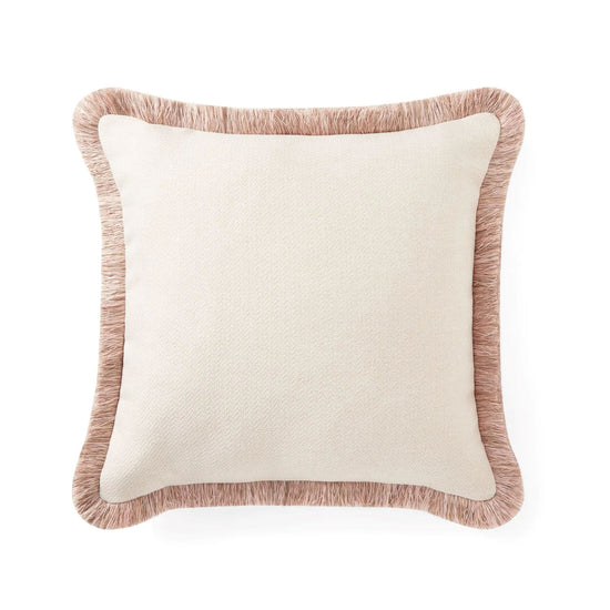 Pillow Cover - The Herringbone Chic (Small Pattern) Pillow Cover - Ivory White & Pink Champagne fringe