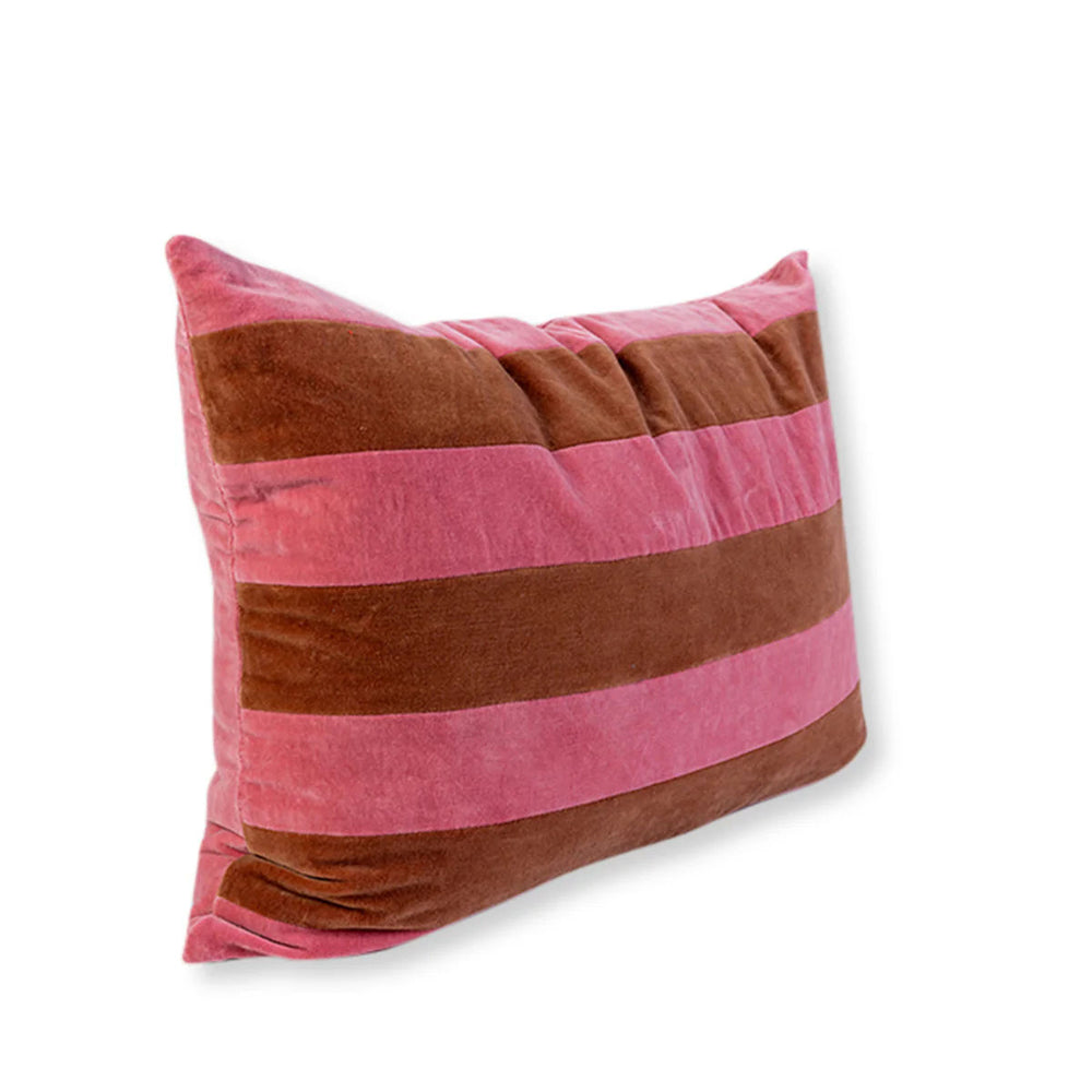 Striped Velvet Lumbar Pillow - Light Pink + Rust