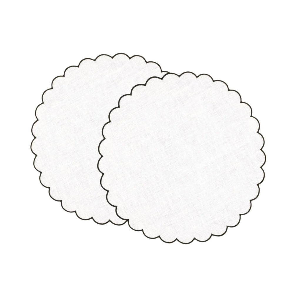 The White and Blue Slate Linen Scalloped Round Placemats (Set of 2)