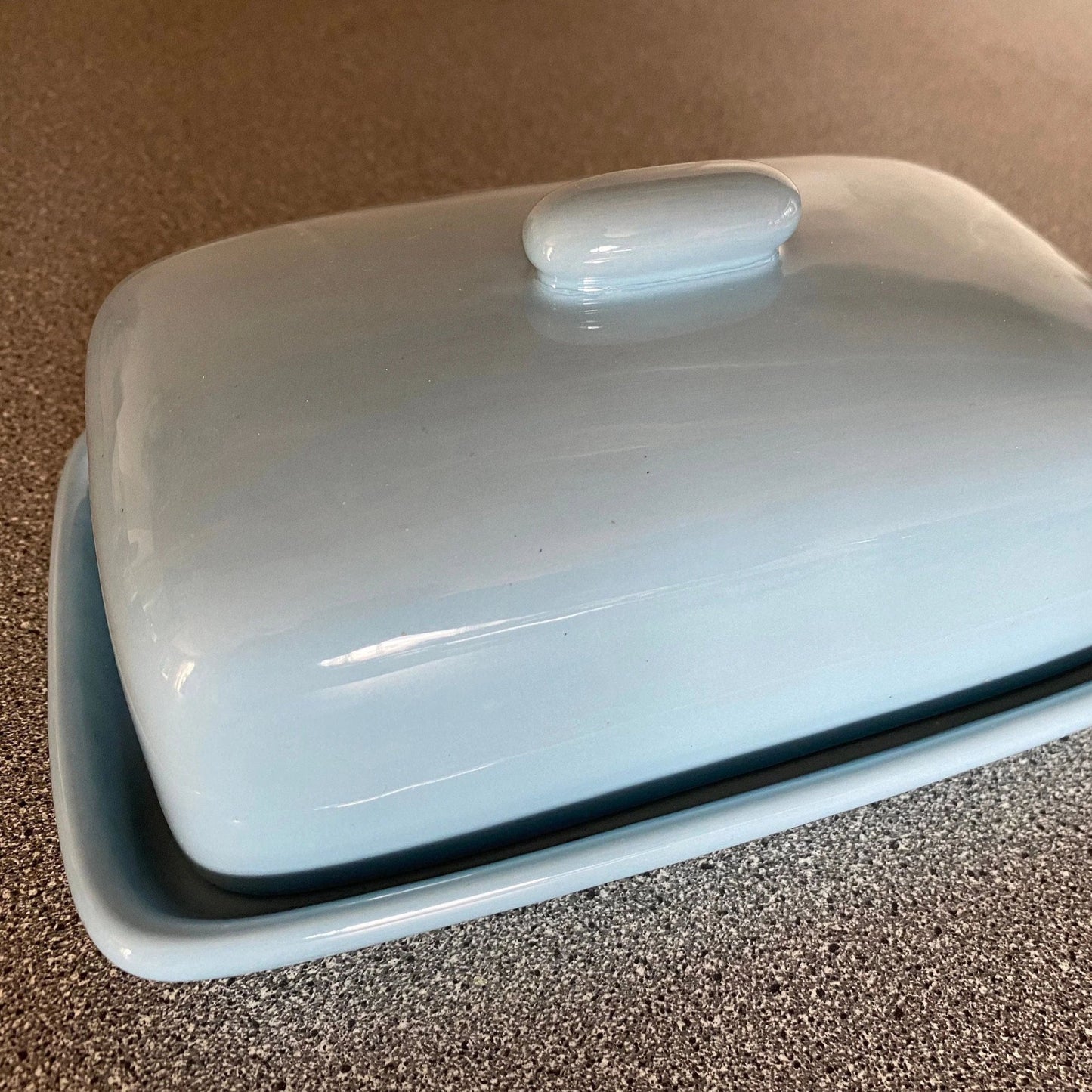 Pottery Butter Dish with Ice Blue Glaze