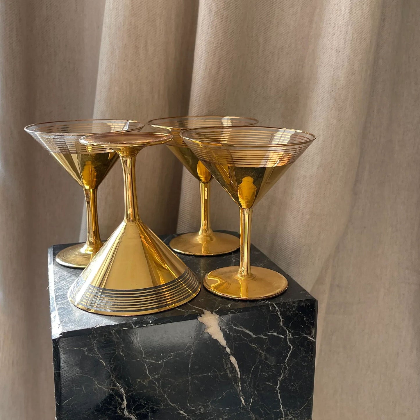 Gold Set of 4 Martini Glasses