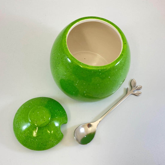 Sugar Bowl with Spoon - Lime Green Glaze