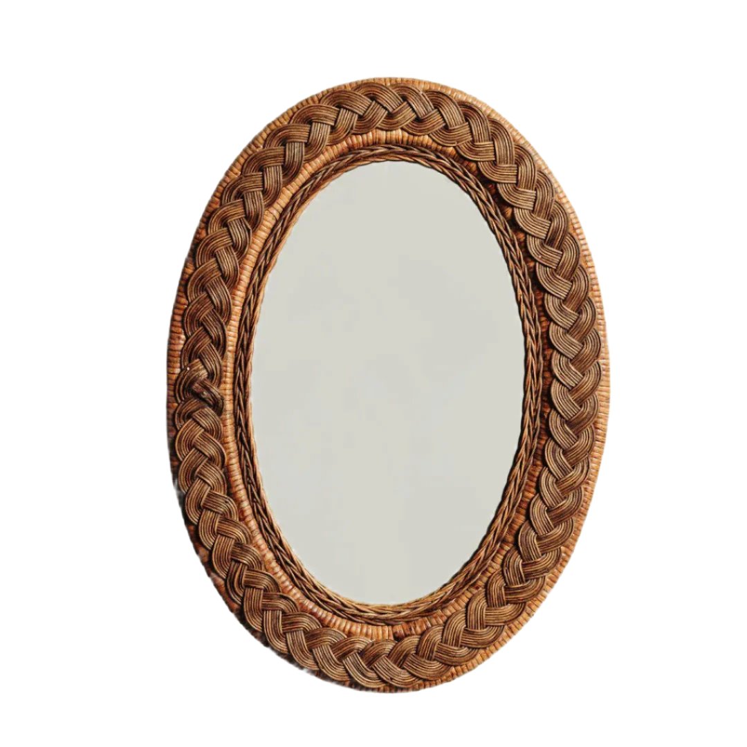 Serena Oval Rattan Mirror (Teak)