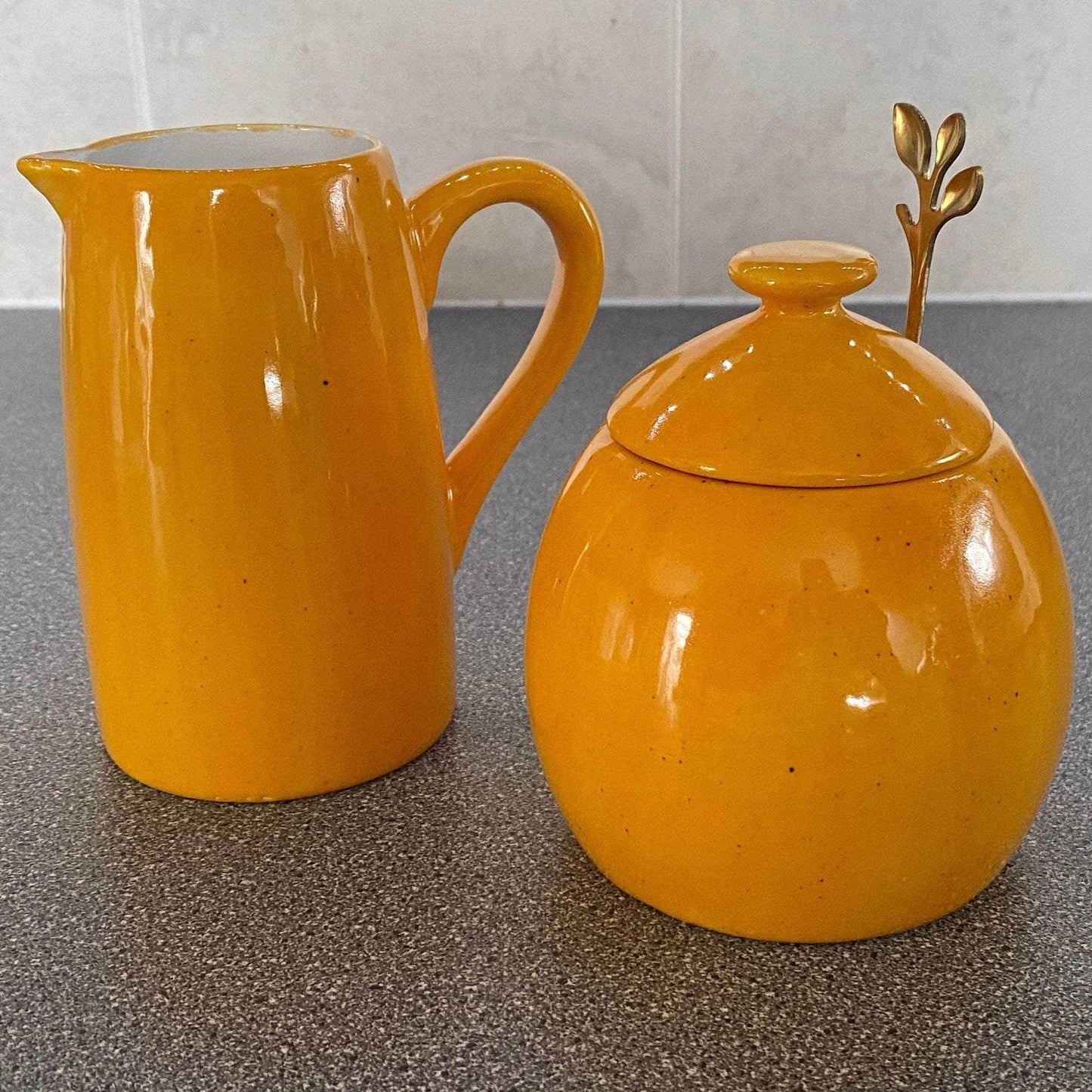 Butter Dish, Sugar Bowl and Milk Jug Set - Speckled Yellow