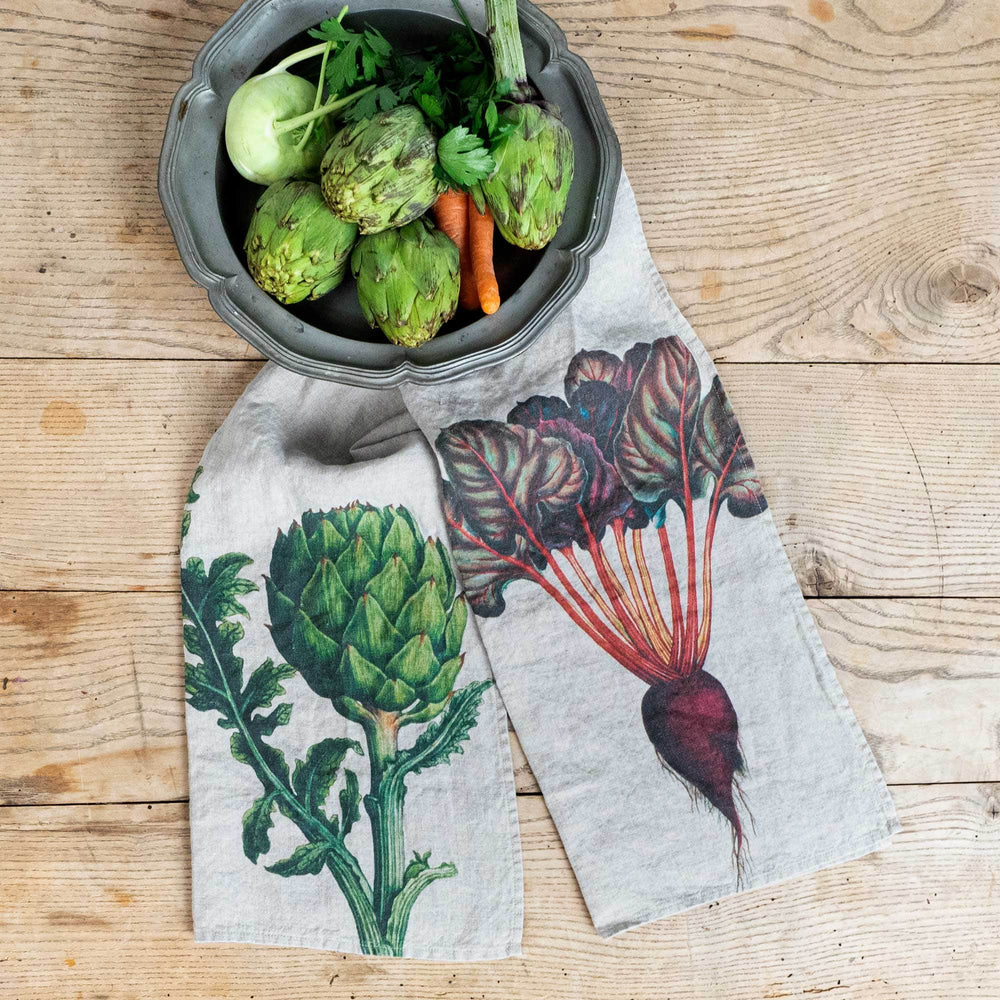 Linen Kitchen Towels ARTICHOKE & BEETROOT Set of 2