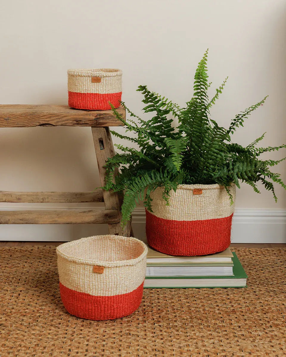 TANGU: Red Colour Block Woven Basket