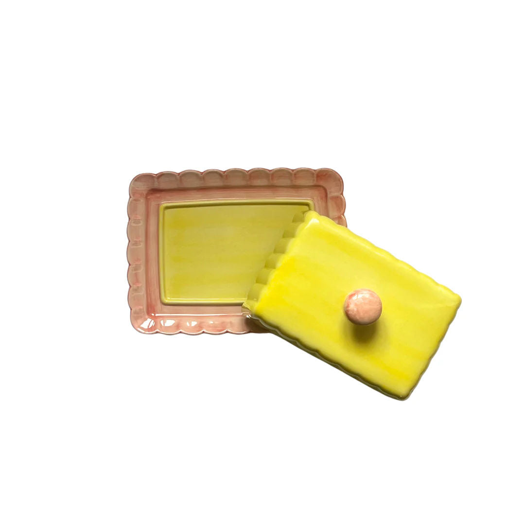 Butter Dish - Yellow & Pink