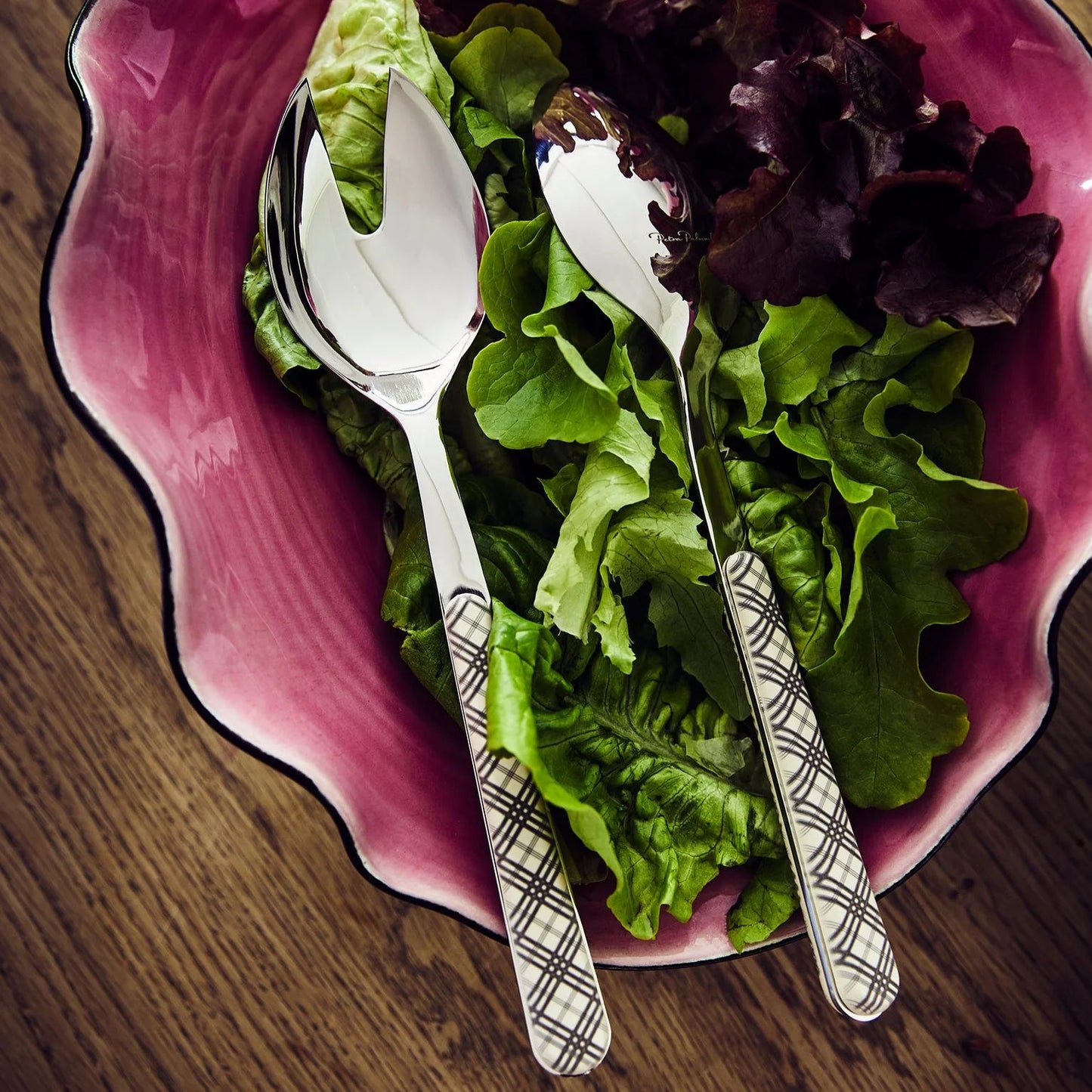 Tartan Salad Servers, Ivory