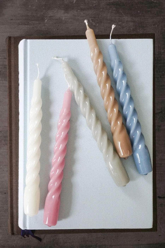 White Twisted Gloss Candles - Set of 6