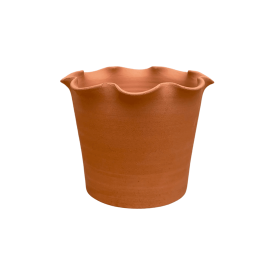 Frilly Plant Pot and Saucer - Terracotta.