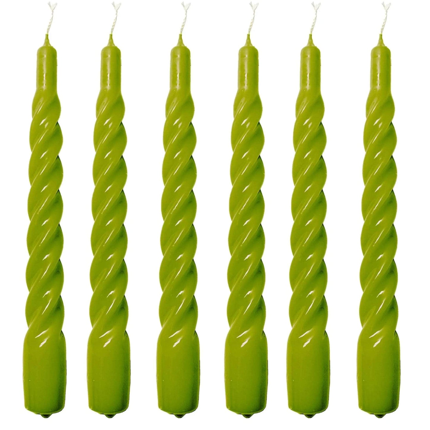 Olive Green Twisted Gloss Candles - Set of 6