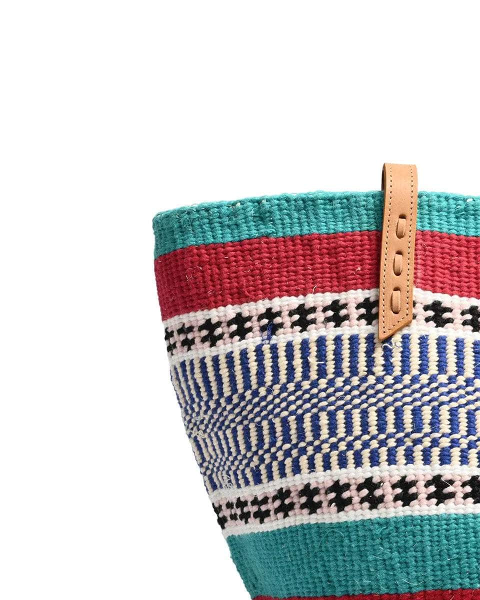 HERUFI: Handwoven Turquoise, Maroon, Pink, Black Wool Tote Bag