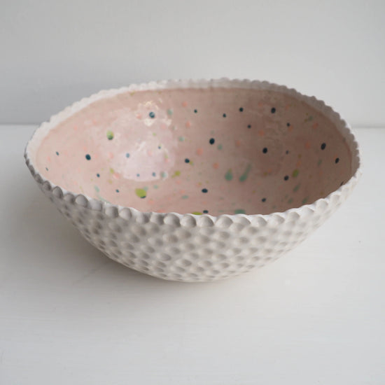 Handmade Pastel Pink Circle Texture Ceramic Fruit Bowl