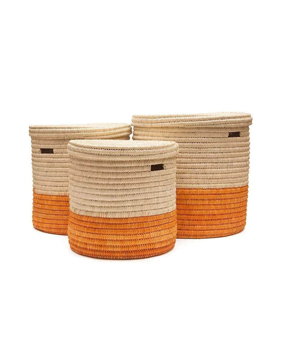 WAPI : Orange Colour Block Lidded Laundry Basket