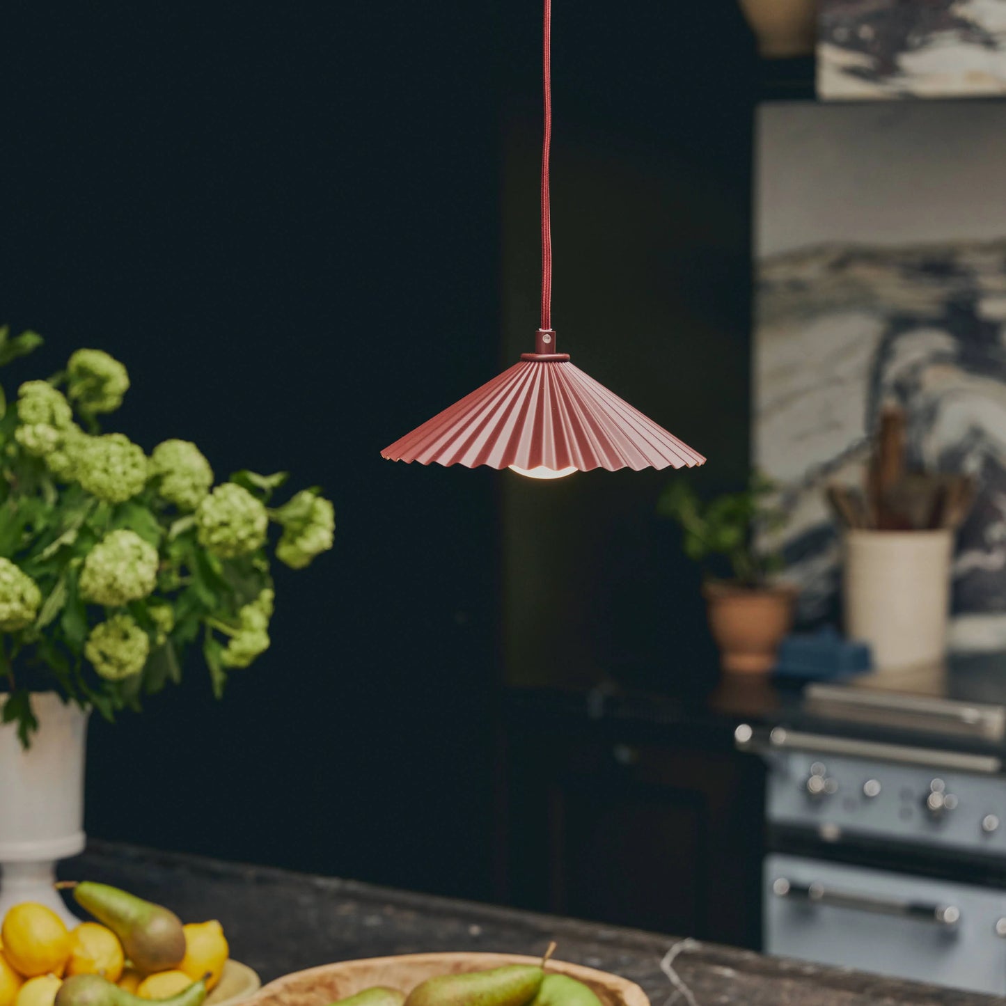 Burgundy small pleat ceiling pendant