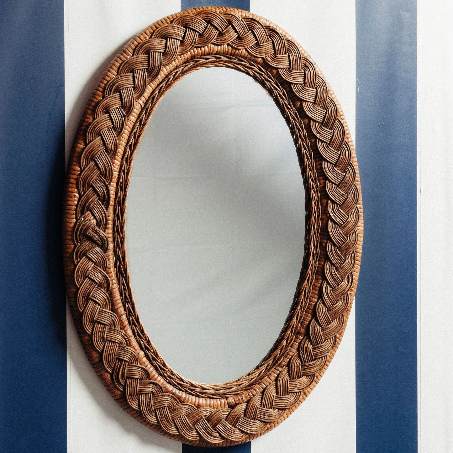 Serena Oval Rattan Mirror (Teak)