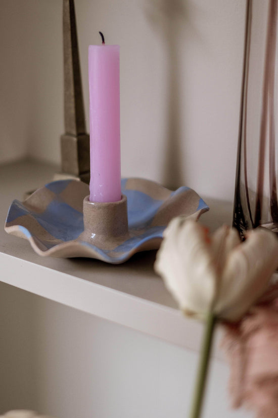 Baby Blue Check Scalloped Candle Holders