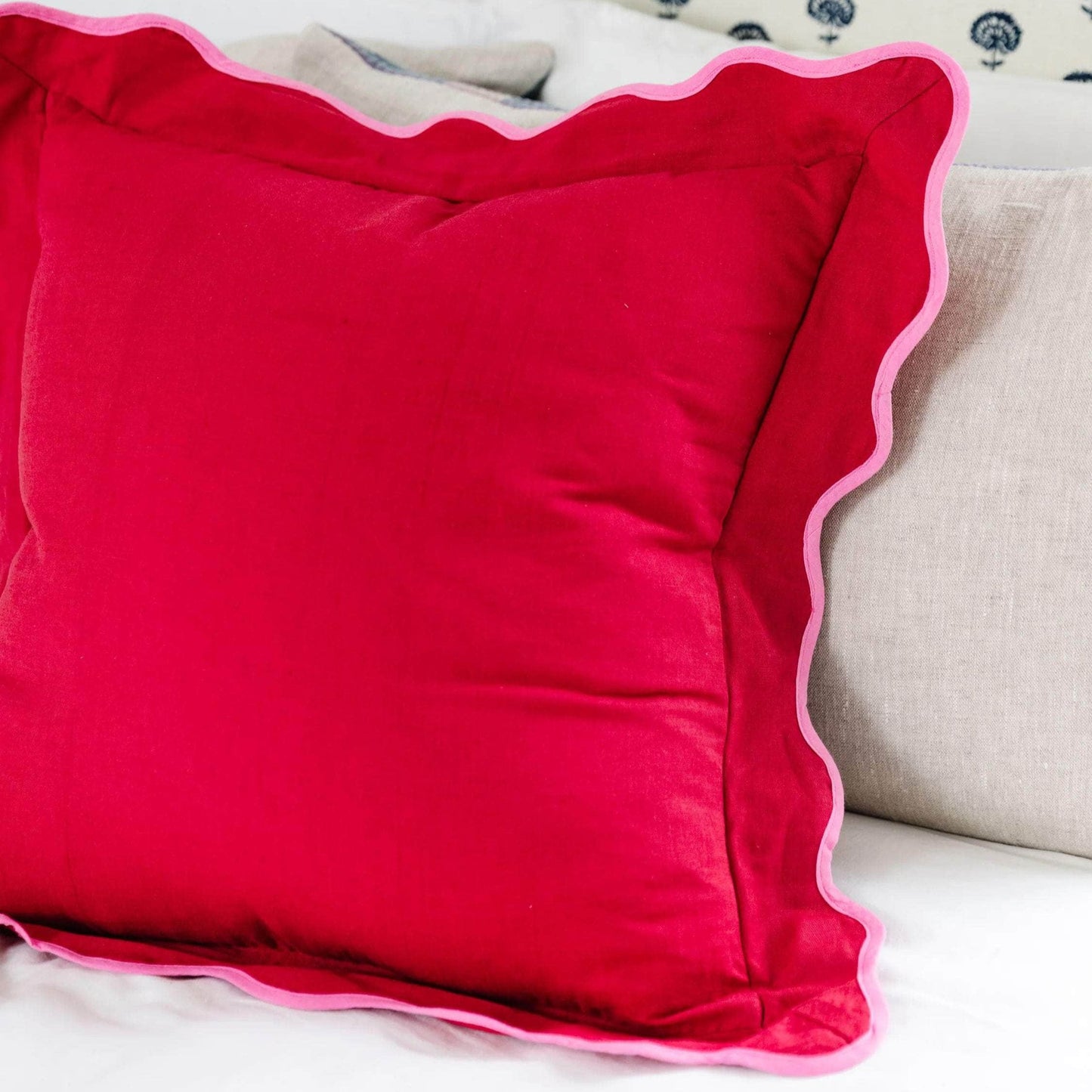 Darcy Linen Pillow - Wine + Neon Pink