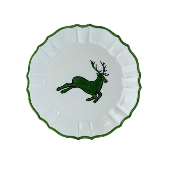 Christmas Hand-Painted Ceramic Plate - Green Deer Set of 2