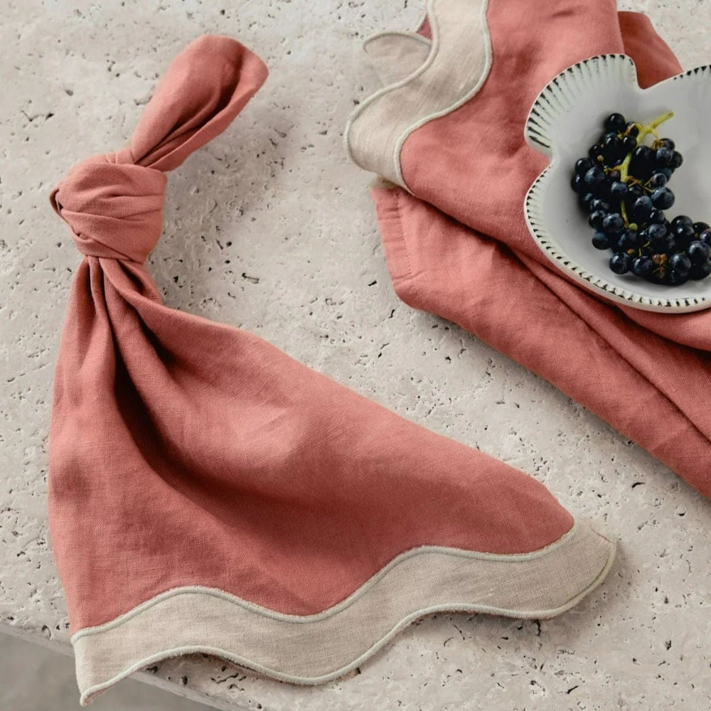 Rose Pink and Natural Waved Linen Table Napkins (Set of Four)