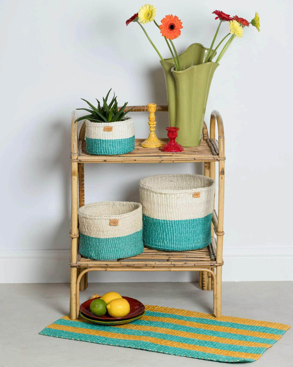 REMBO: Aqua Colour Block Woven Basket