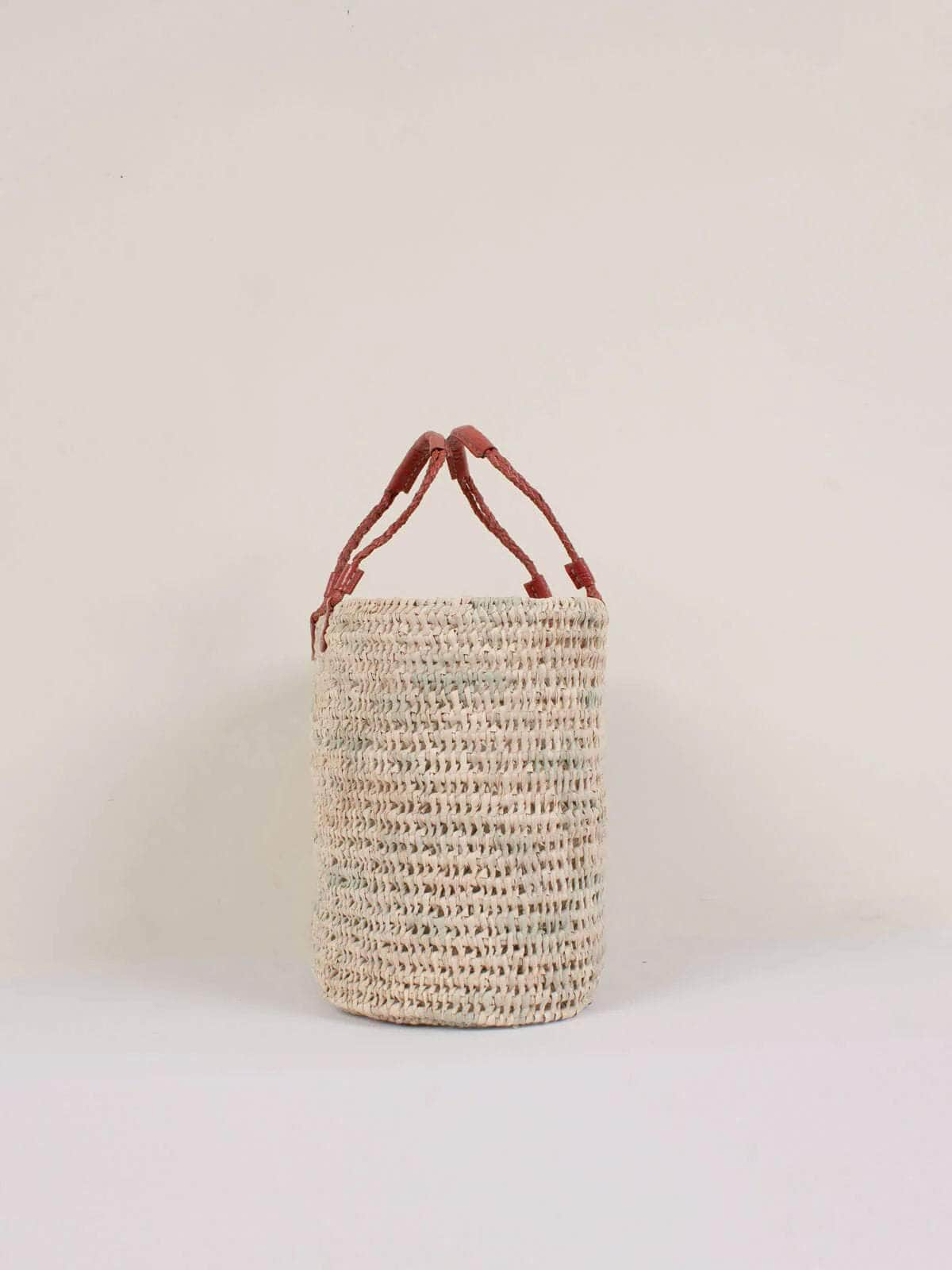 Pleated Leather Handle Basket - Terracotta