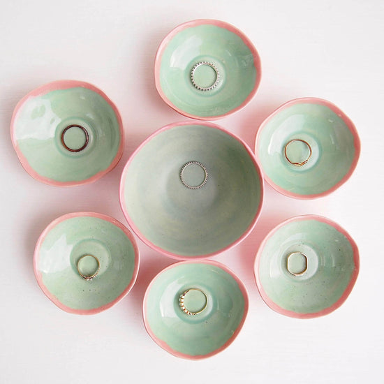 Handmade Pastel Pink and Turquoise Ice Cream Ring Bowls