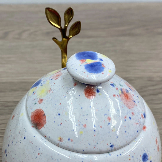 Sugar Bowl with Lid and Spoon in a Celebration Glaze