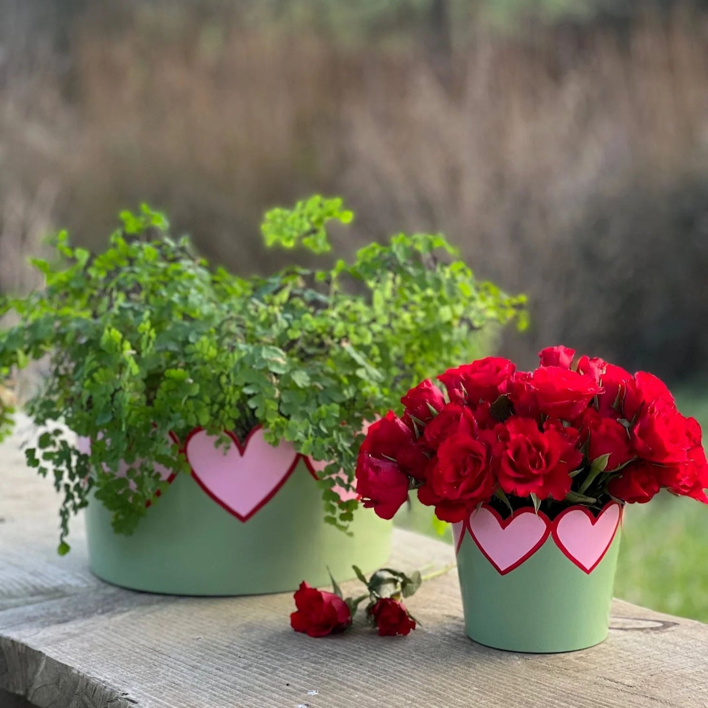 Round Heart Planter Small - Apple Green, Candy Pink and Ruby Red