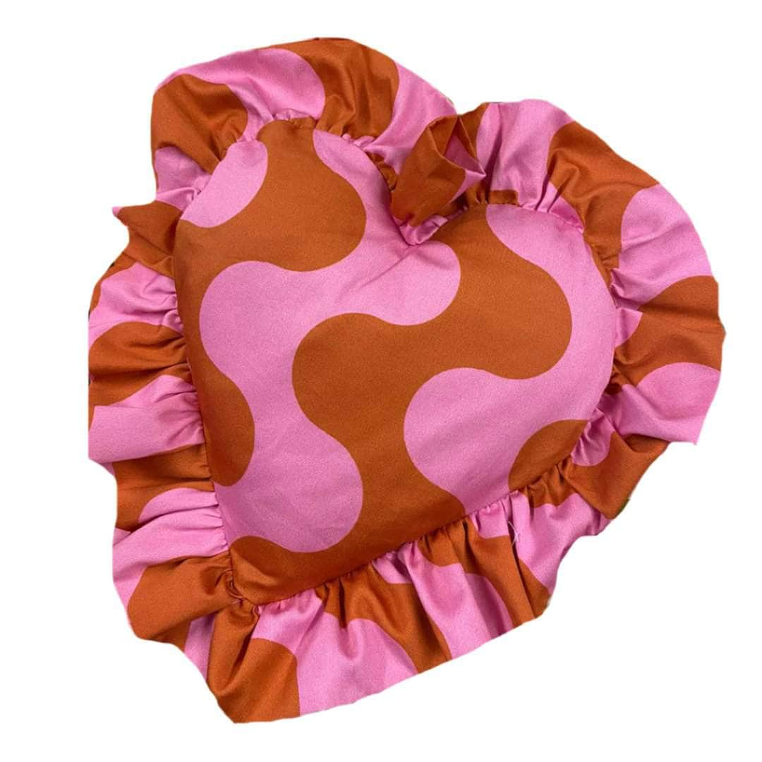 Young Hearts Ruffle Cushion in Dragstrip Disco