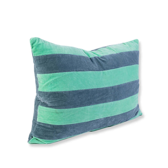 Striped Velvet Lumbar Pillow - Mint + Aqua